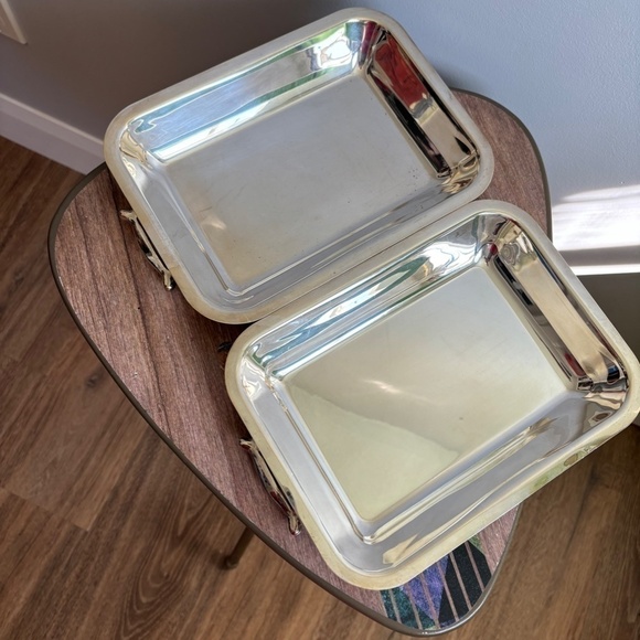 Vintage Silver Toned Handled Serving Trays, Circa 1960s, 2 pieces - Picture 4 of 7